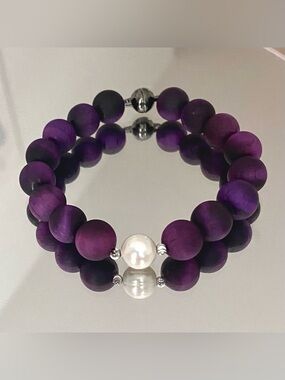 Purple Tiger Eye / Pearl Accent Bracelet